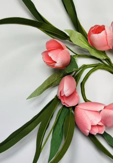 2.5” Pink Silk Tulip Candle Ring, Mini Wreath Spring Decor, Farmhouse Floral Centerpiece Ring