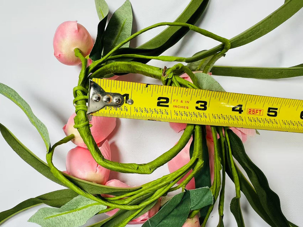 2.5” Pink Silk Tulip Candle Ring, Mini Wreath Spring Decor, Farmhouse Floral Centerpiece Ring
