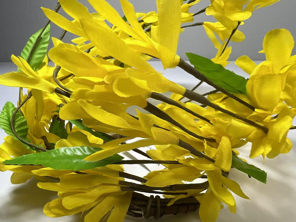 4.5” Yellow Silk Flower Candle Ring Mini Wreath Spring Farmhouse Decor Centerpiece Ring