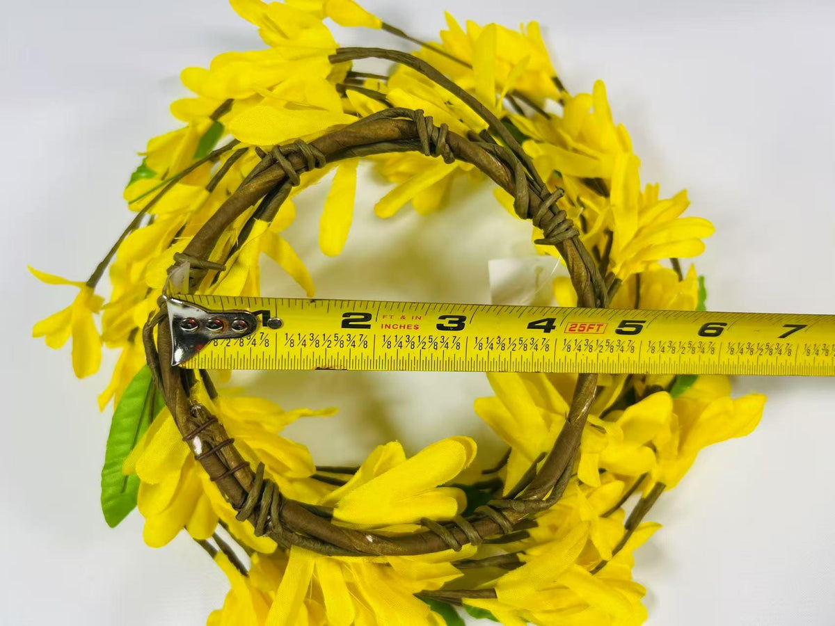 4.5” Yellow Silk Flower Candle Ring Mini Wreath Spring Farmhouse Decor Centerpiece Ring