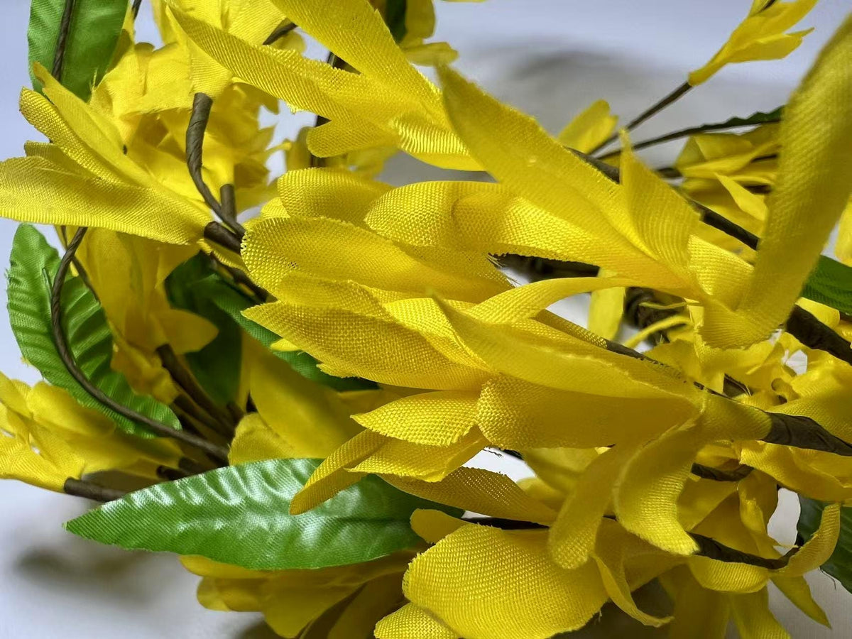 4.5” Yellow Silk Flower Candle Ring Mini Wreath Spring Farmhouse Decor Centerpiece Ring
