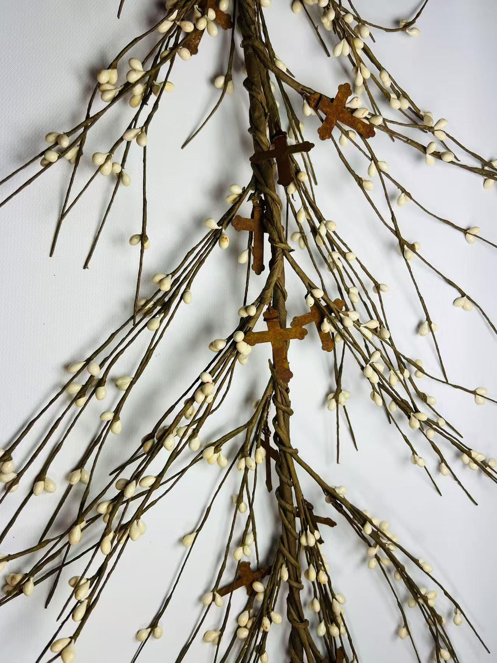55” Cross Pip Berry Garland | Rustic Cream White Easter Garland | Religious Spring Decor