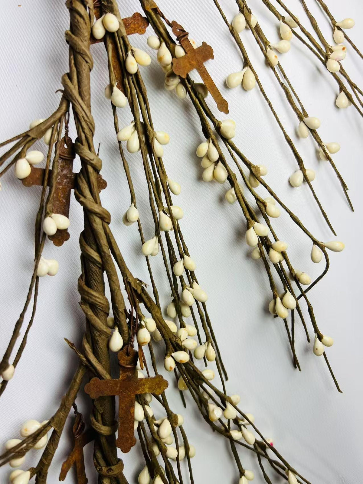 55” Cross Pip Berry Garland | Rustic Cream White Easter Garland | Religious Spring Decor
