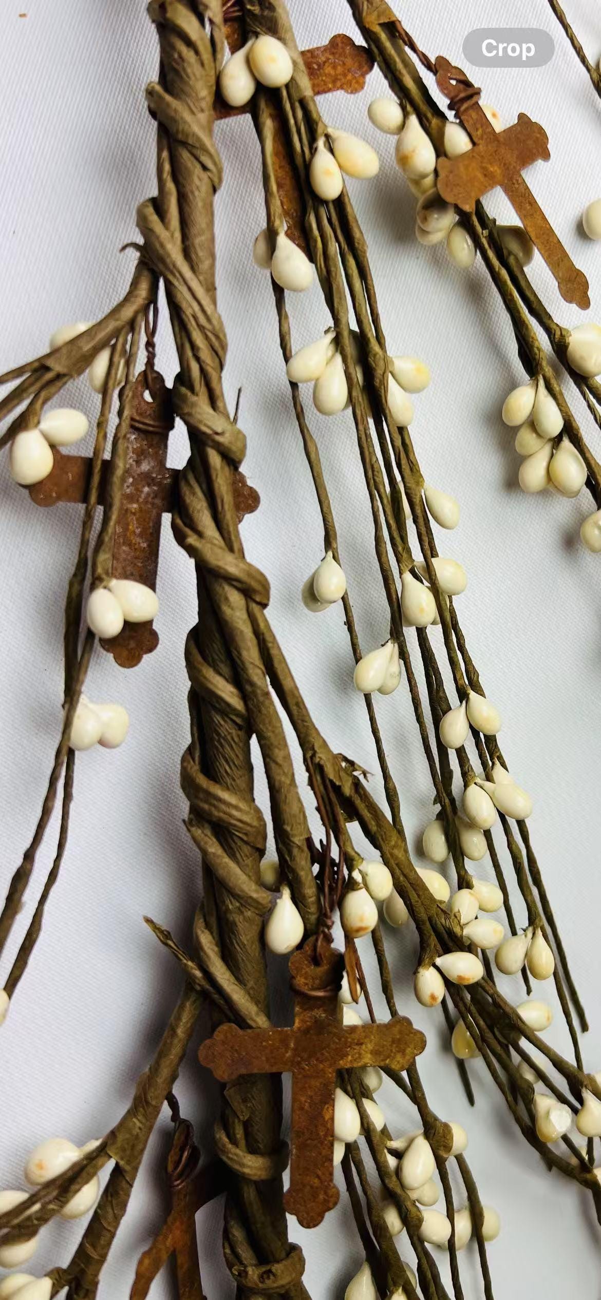 55” Cross Pip Berry Garland | Rustic Cream White Easter Garland | Religious Spring Decor