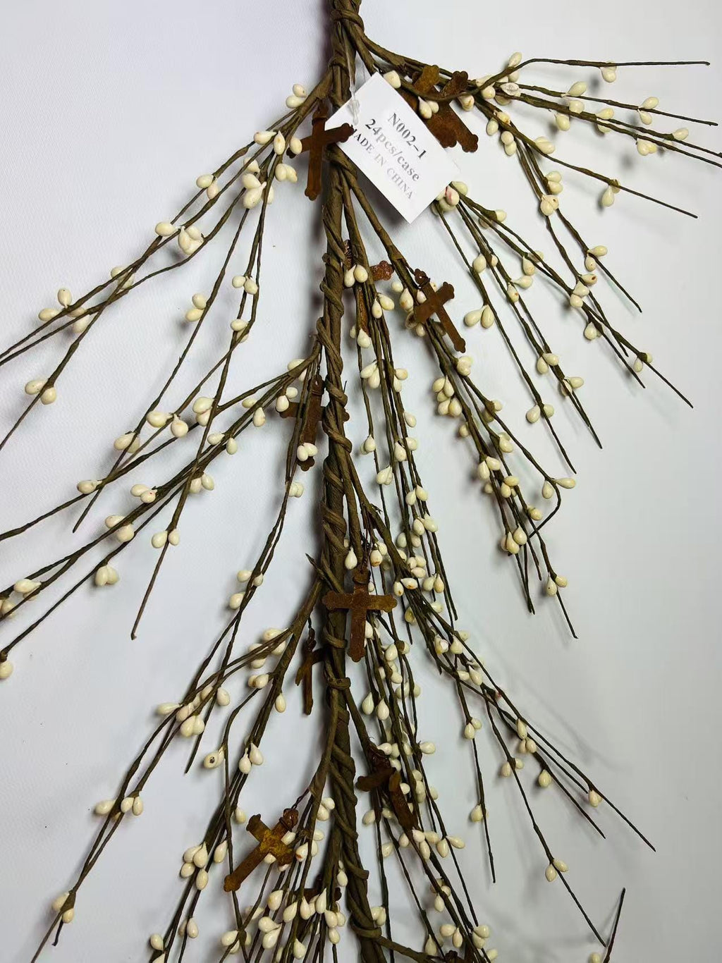55” Cross Pip Berry Garland | Rustic Cream White Easter Garland | Religious Spring Decor