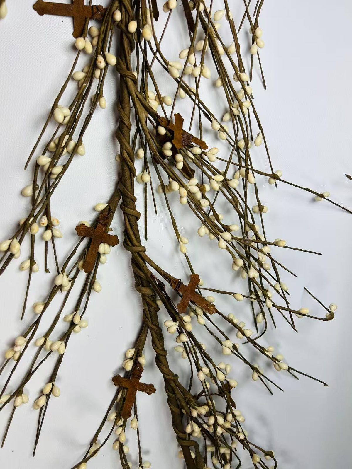 55” Cross Pip Berry Garland | Rustic Cream White Easter Garland | Religious Spring Decor