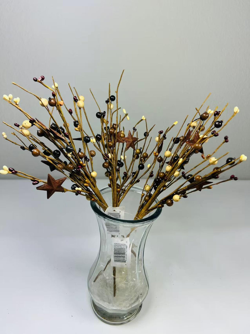 Rustic Pip Berry Pick with Stars – 18” Burgundy Mustard Cream Stem for Farmhouse Decor
