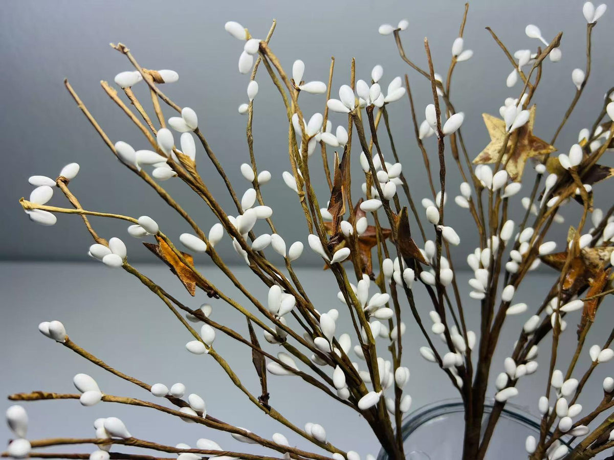 14” White Pip Berry Stem with Rusty Stars, Rustic Floral Pick, Farmhouse Primitive Decor