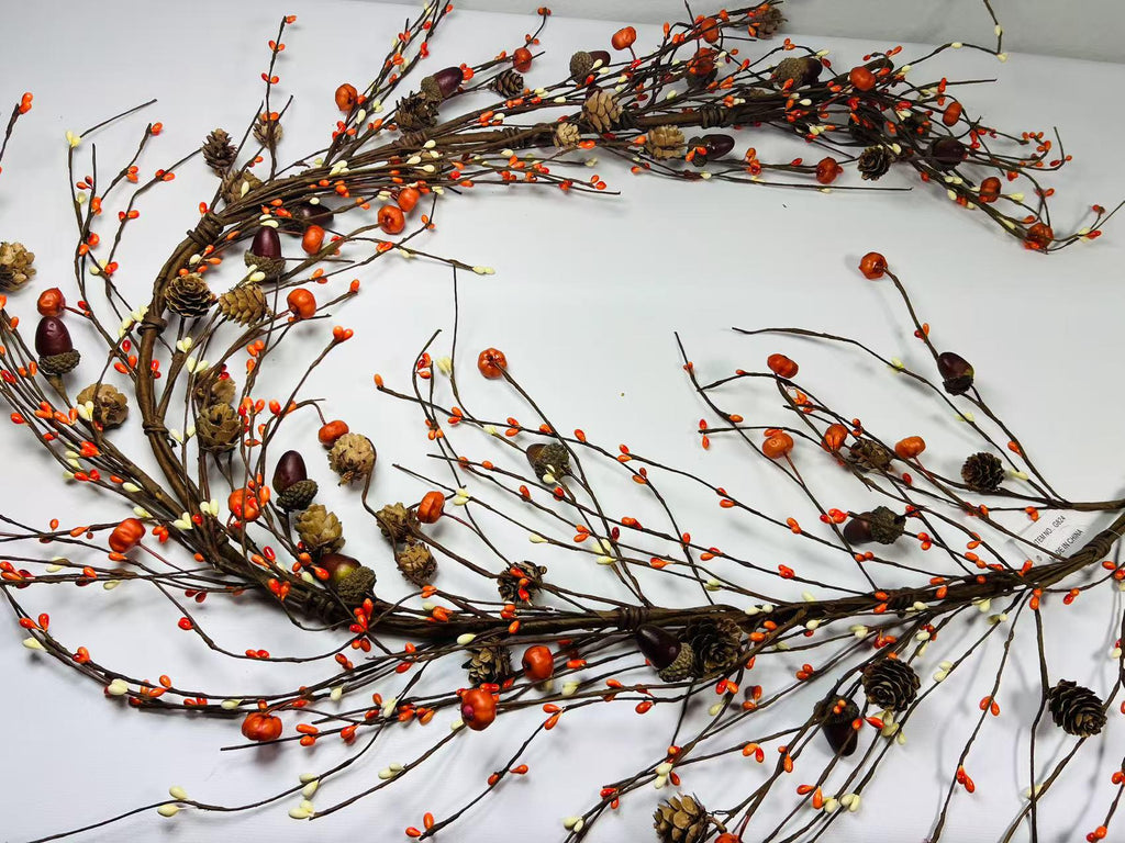 60 Inch Fall Pip Berry Garland with Pumpkins Acorns Pinecones for Fireplace Mantel Decor