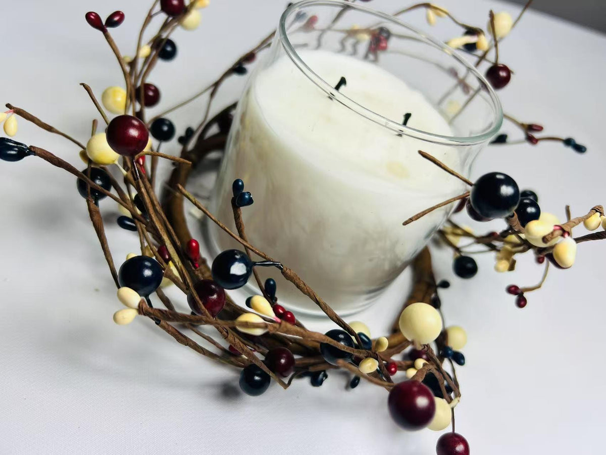 Patriotic Pip Berry Candle Ring: Americana Farmhouse Wreath, 4.5 Inch