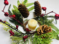 Rustic Pinecone Candle Ring with Berries and Greenery - Winter Christmas Table Centerpiece Decor