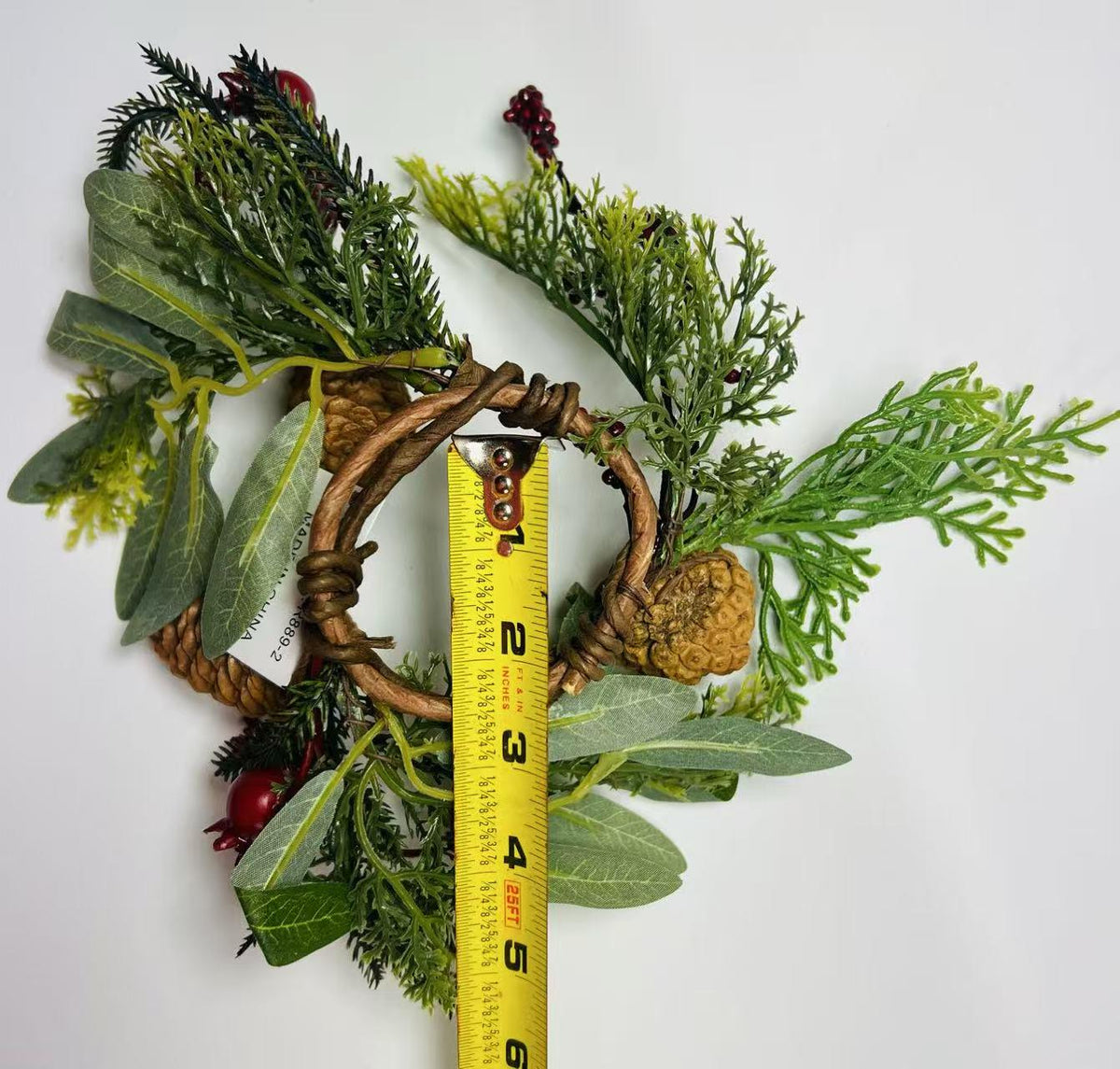 Rustic Pinecone Candle Ring with Berries and Greenery - Winter Christmas Table Centerpiece Decor
