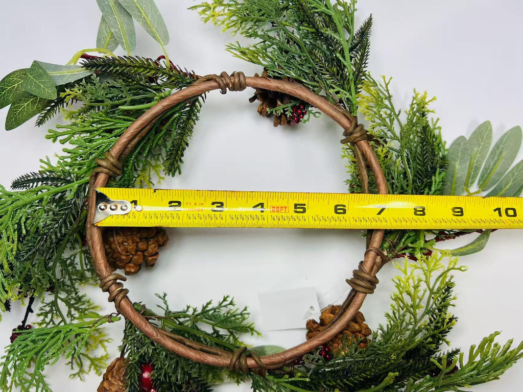 Rustic Pinecone Candle Ring with Berries and Greenery - Winter Christmas Table Centerpiece Decor