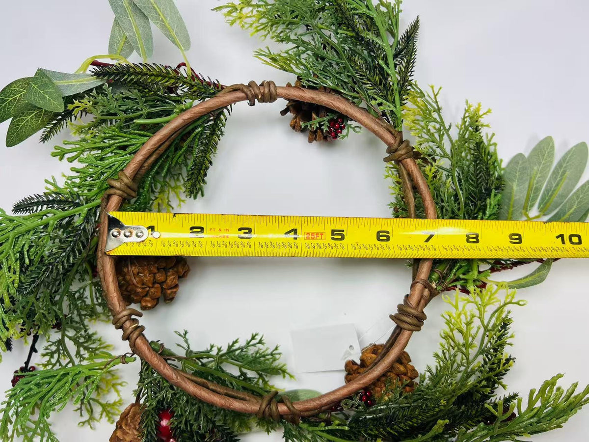 Rustic Pinecone Candle Ring with Berries and Greenery - Winter Christmas Table Centerpiece Decor