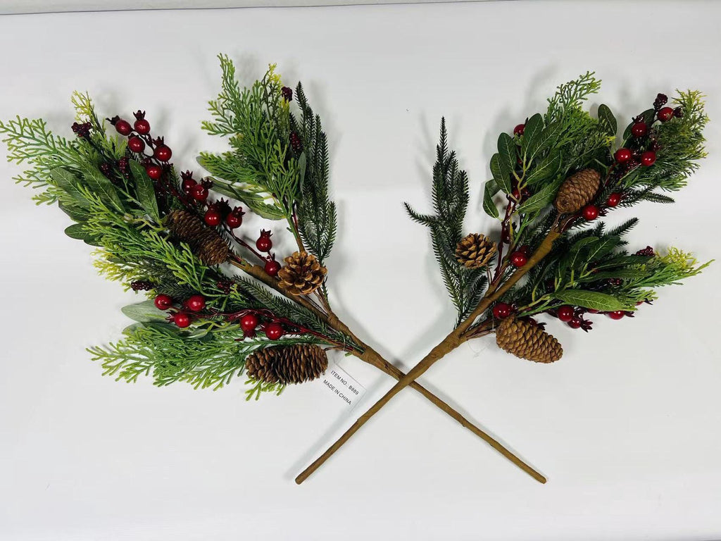 26’’ Artificial Winter Pine Berry Branch with Pinecones, Christmas Greenery Stem Décor