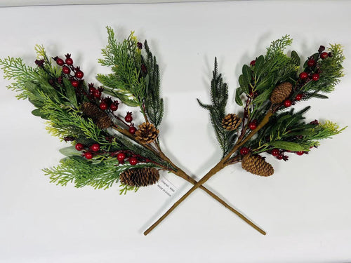 26’’ Artificial Winter Pine Berry Branch with Pinecones, Christmas Greenery Stem Décor