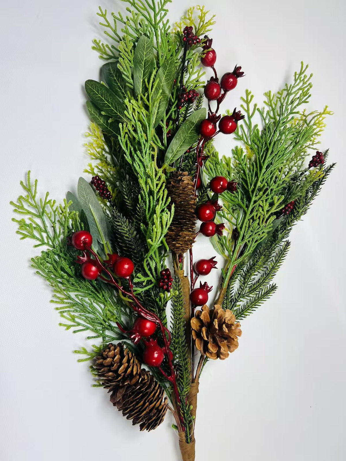 26’’ Artificial Winter Pine Berry Branch with Pinecones, Christmas Greenery Stem Décor