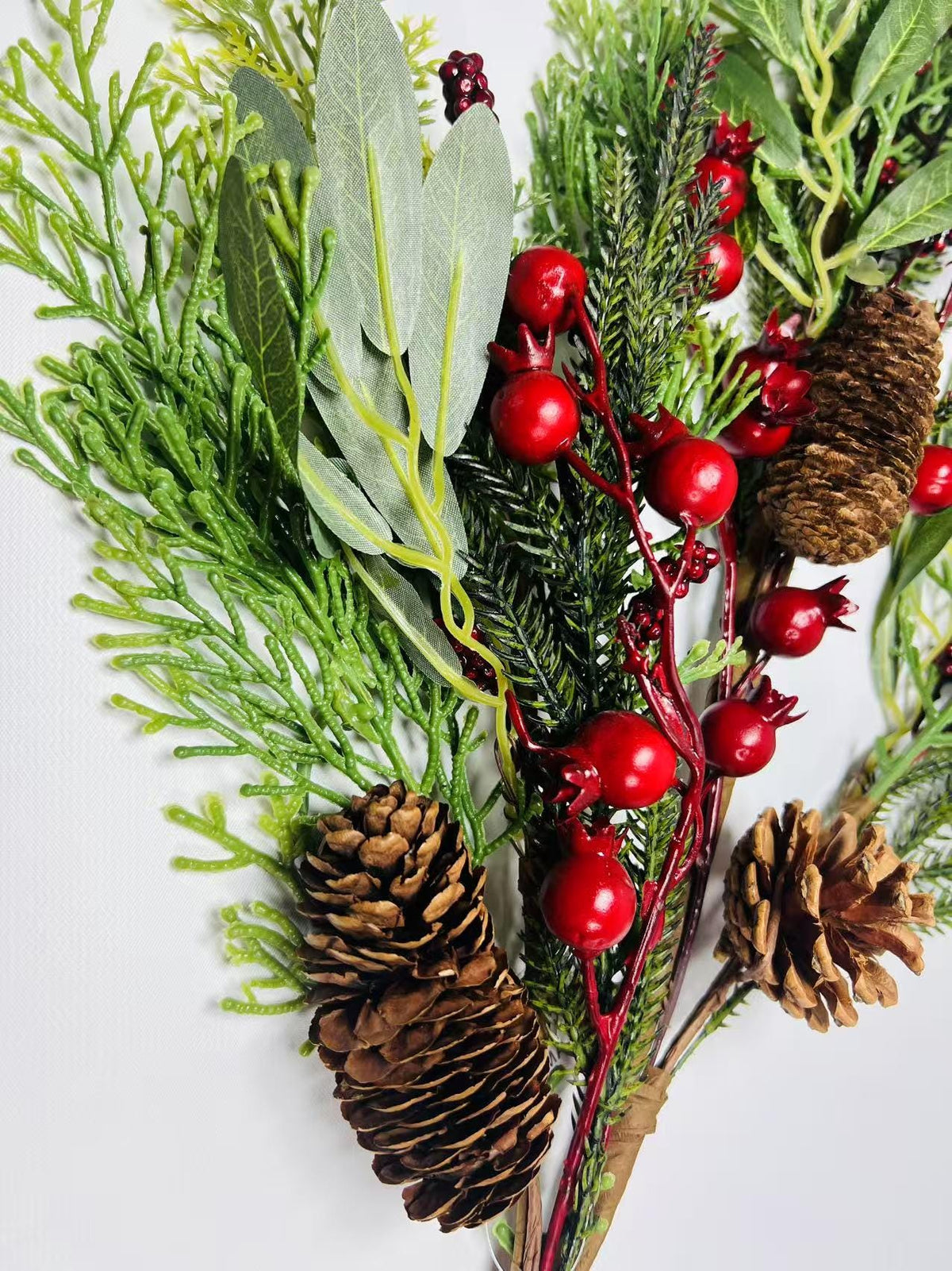 26’’ Artificial Winter Pine Berry Branch with Pinecones, Christmas Greenery Stem Décor