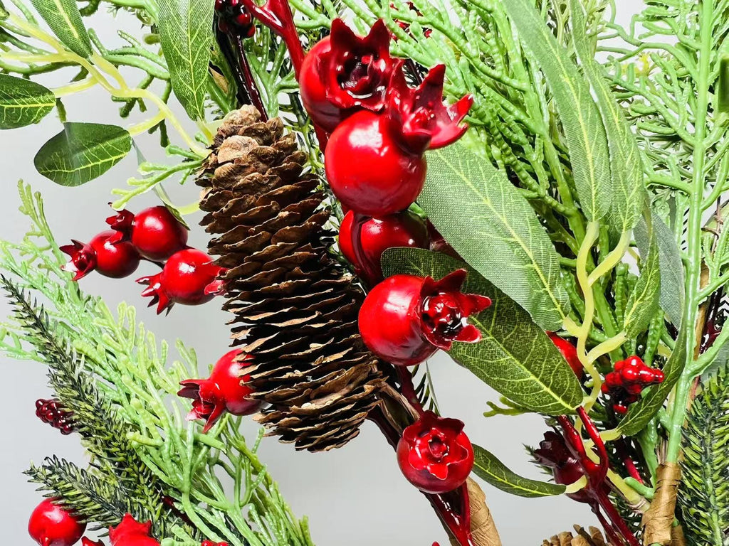 26’’ Artificial Winter Pine Berry Branch with Pinecones, Christmas Greenery Stem Décor