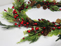 60’’ Christmas Garland with Pinecones and Red Berries, Artificial Winter Greenery Mantel Decor