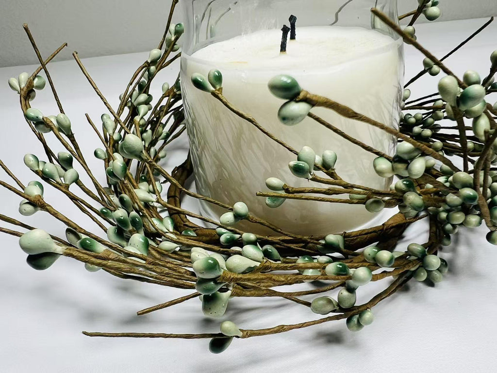 4.5” Sage Green Pip Berry Candle Ring, Mini Wreath for Rustic Farmhouse Spring Decor