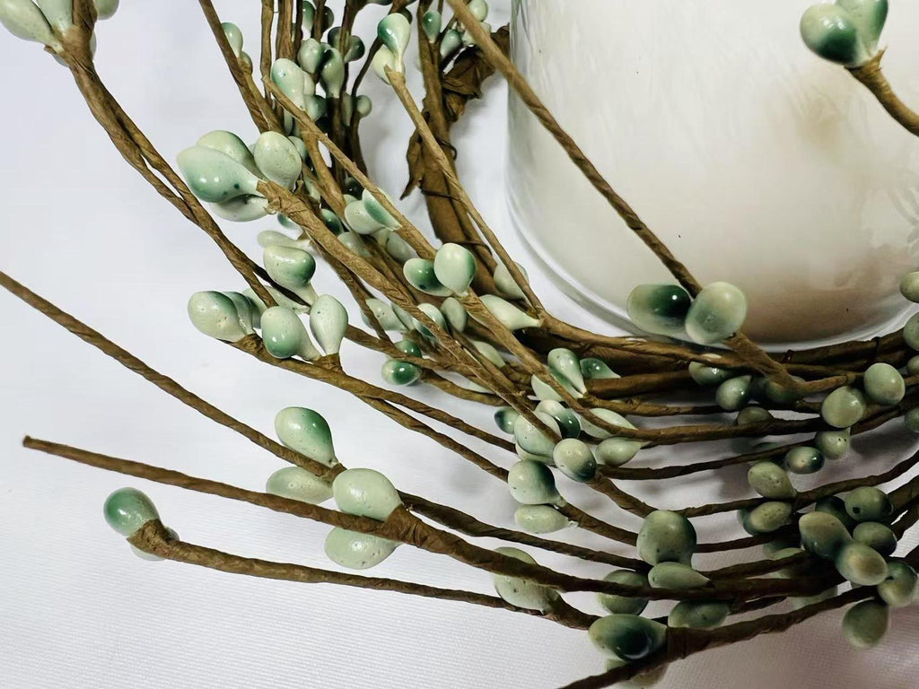 4.5” Sage Green Pip Berry Candle Ring, Mini Wreath for Rustic Farmhouse Spring Decor