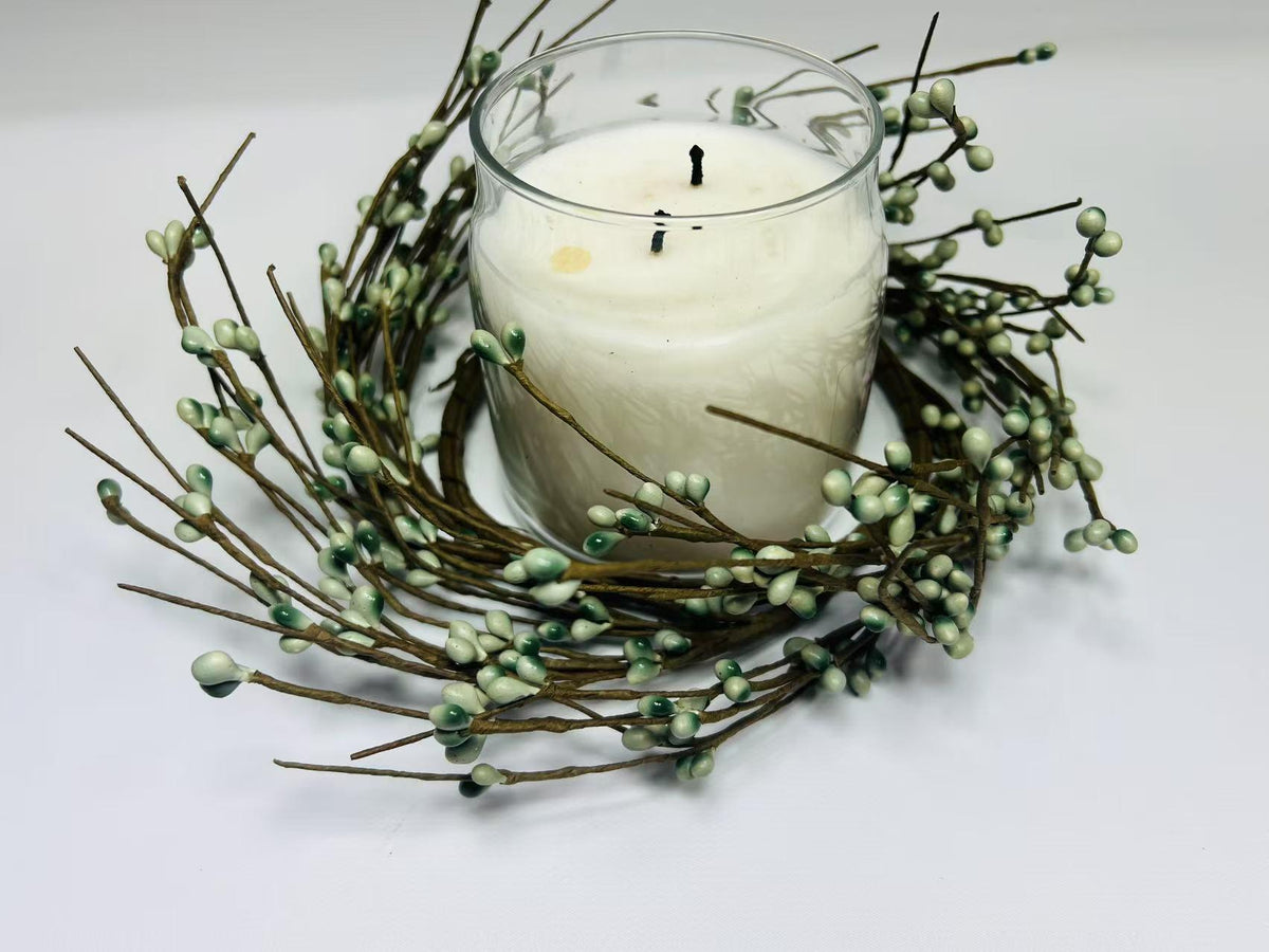 4.5” Sage Green Pip Berry Candle Ring, Mini Wreath for Rustic Farmhouse Spring Decor