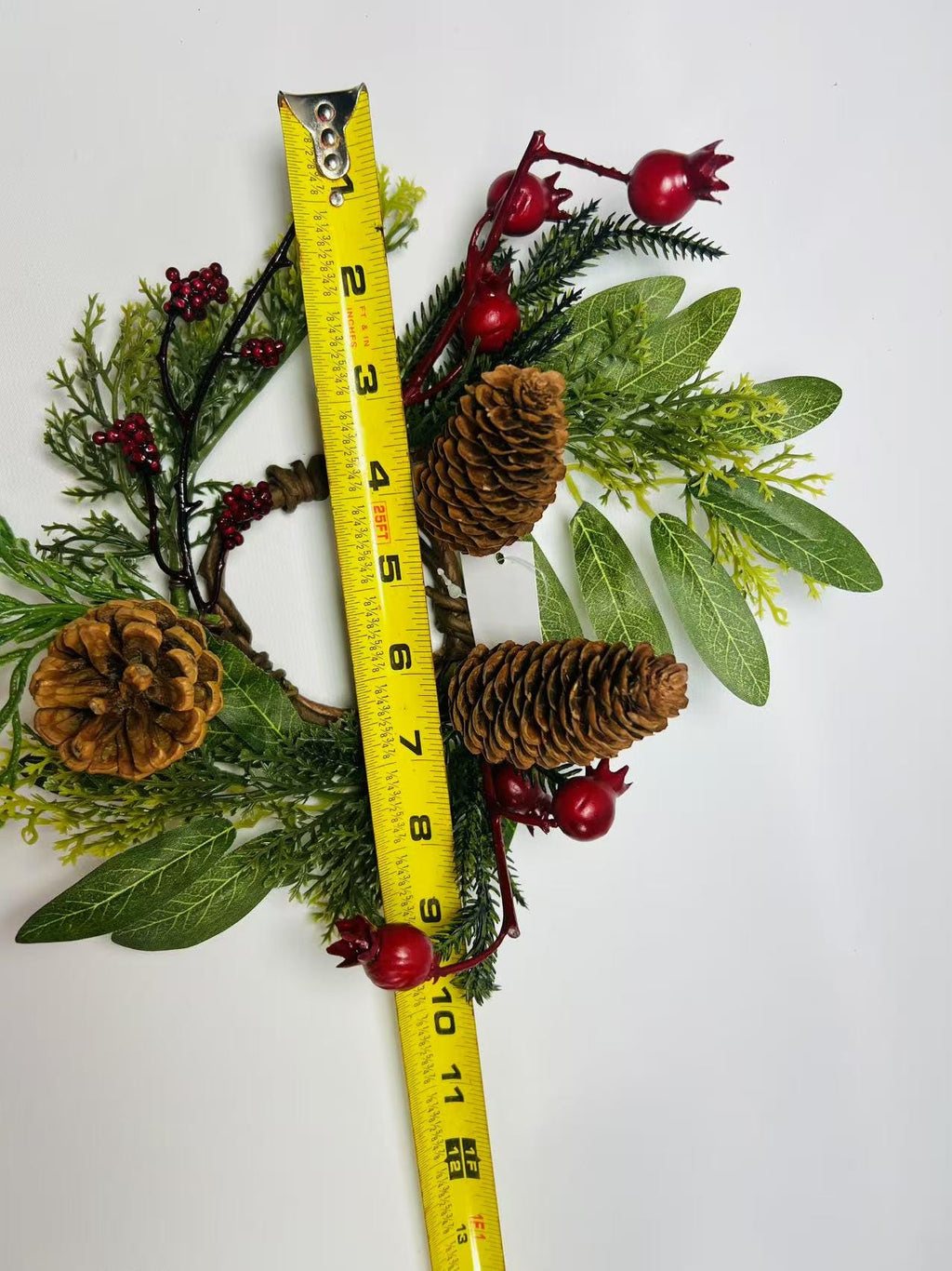 Rustic Pinecone Candle Ring with Berries and Greenery - Winter Christmas Table Centerpiece Decor