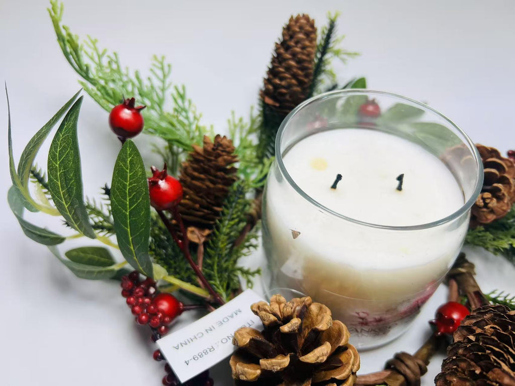 Rustic Pinecone Candle Ring with Berries and Greenery - Winter Christmas Table Centerpiece Decor