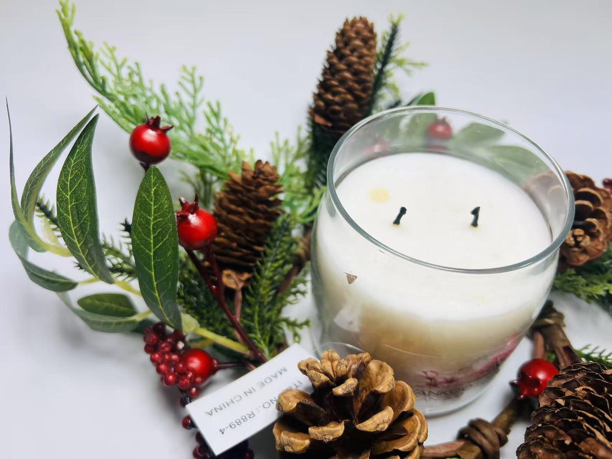 Rustic Pinecone Candle Ring with Berries and Greenery - Winter Christmas Table Centerpiece Decor
