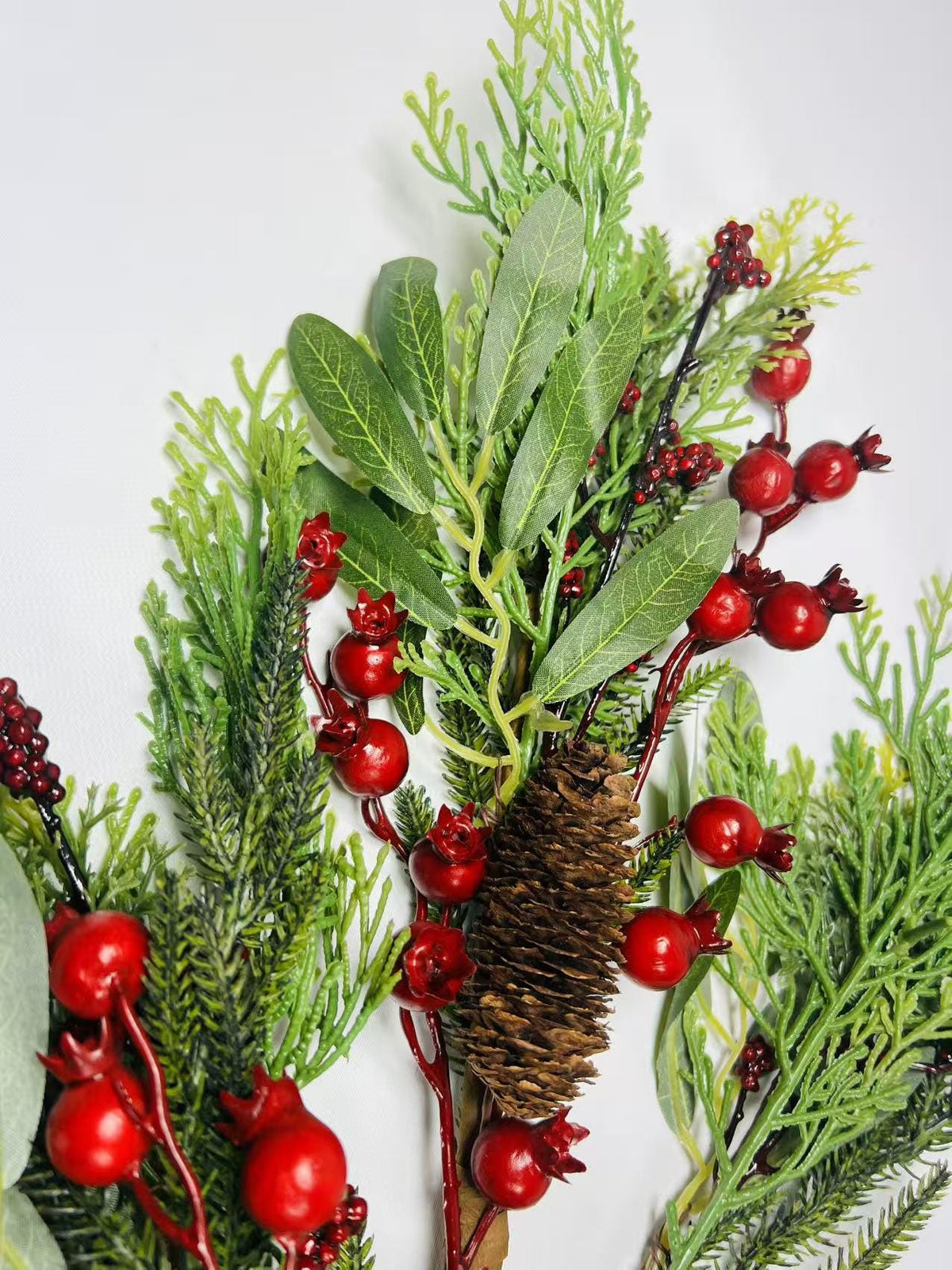 26’’ Artificial Winter Pine Berry Branch with Pinecones, Christmas Greenery Stem Décor