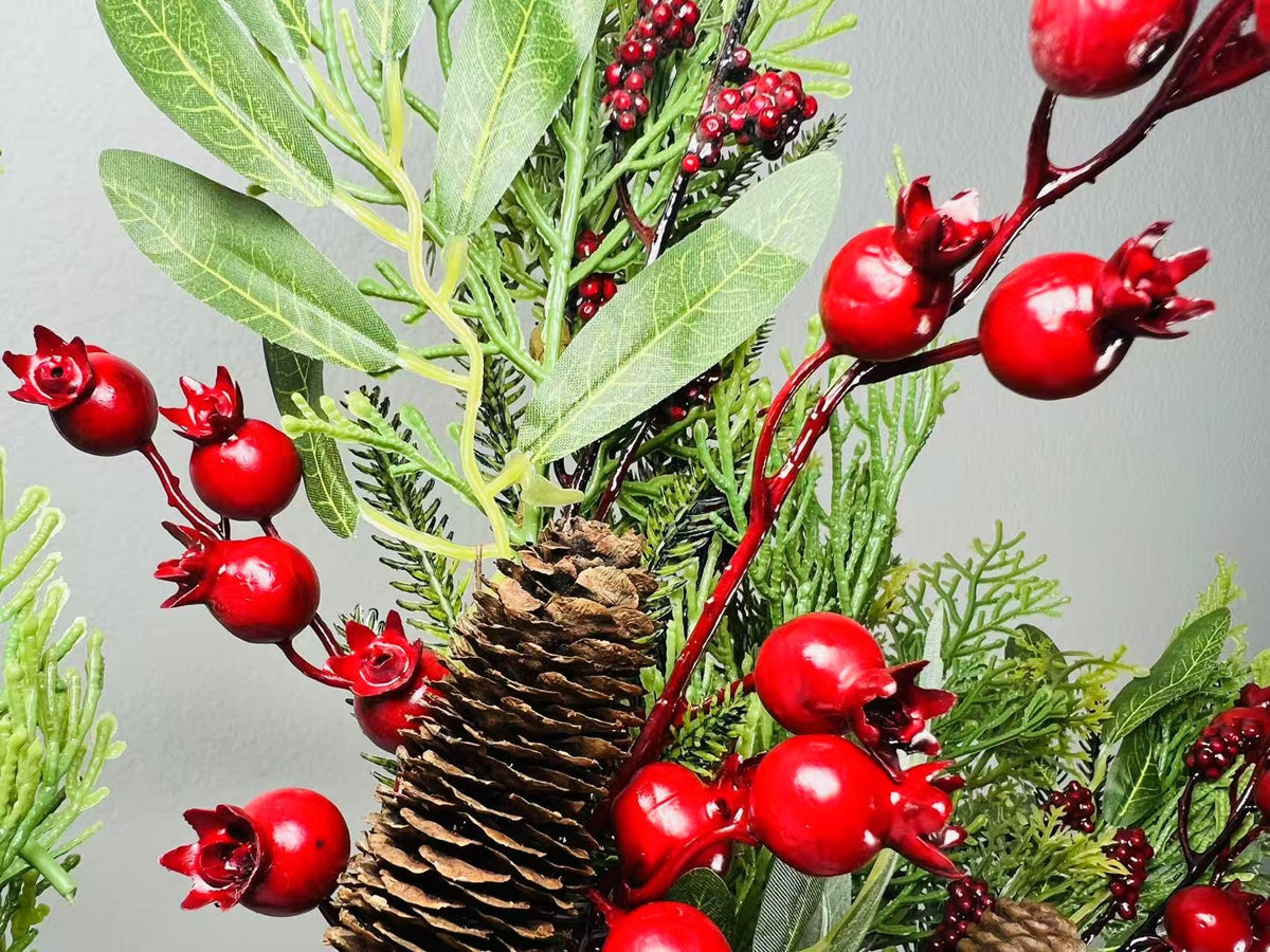 26’’ Artificial Winter Pine Berry Branch with Pinecones, Christmas Greenery Stem Décor