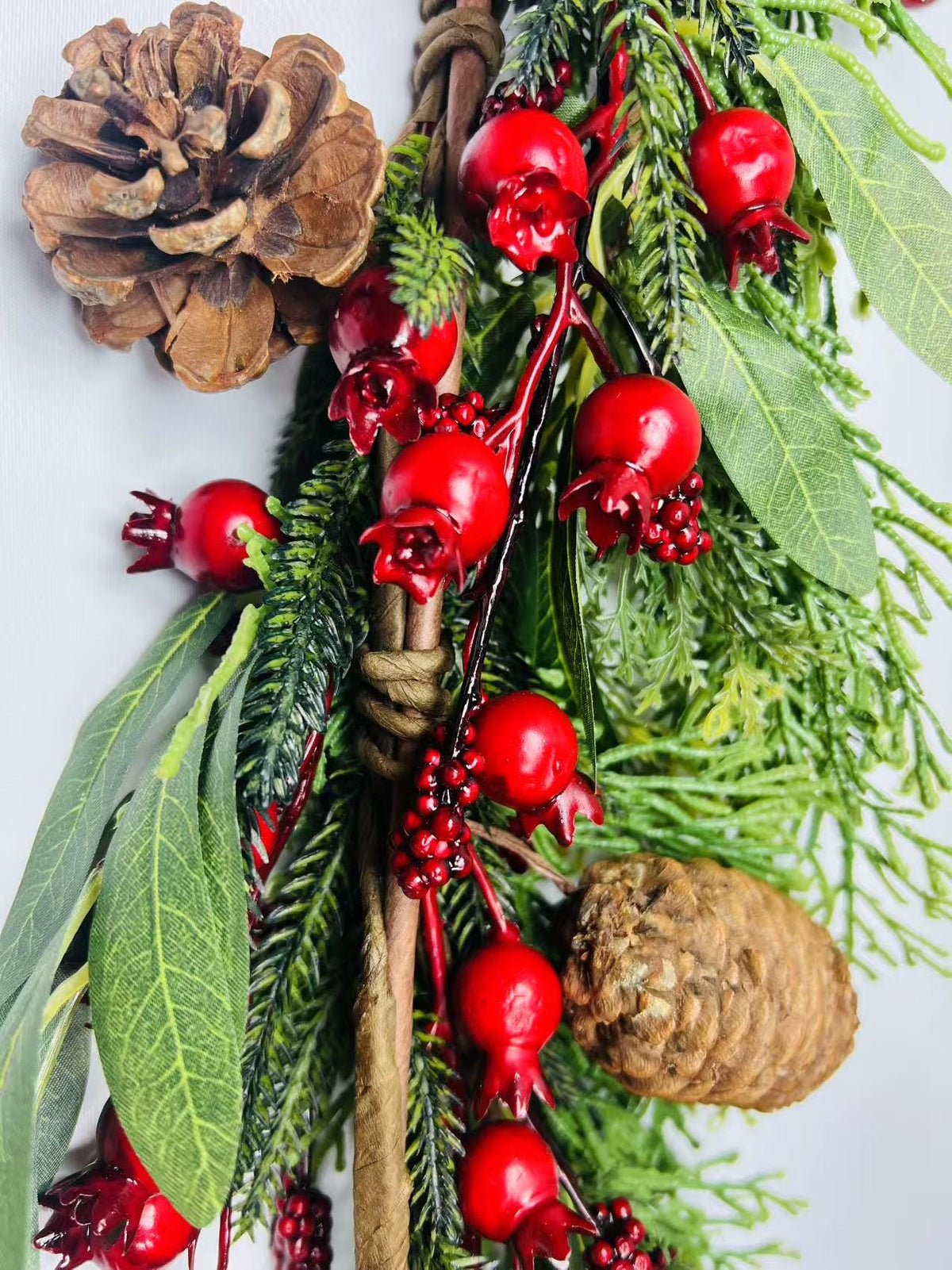 60’’ Christmas Garland with Pinecones and Red Berries, Artificial Winter Greenery Mantel Decor