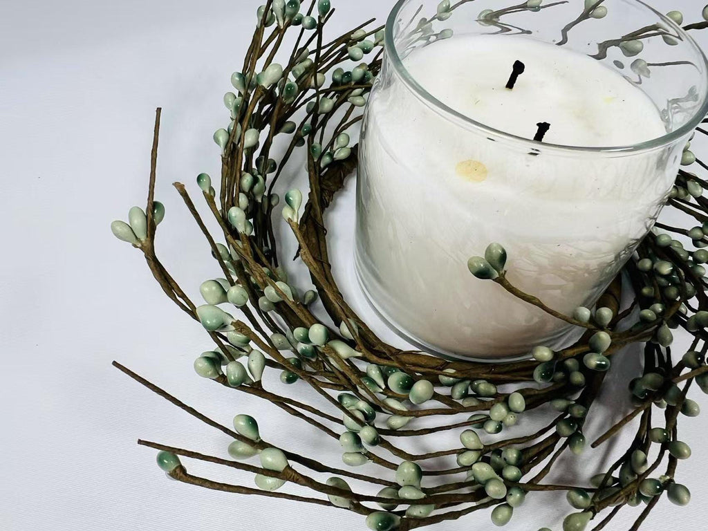 4.5” Sage Green Pip Berry Candle Ring, Mini Wreath for Rustic Farmhouse Spring Decor