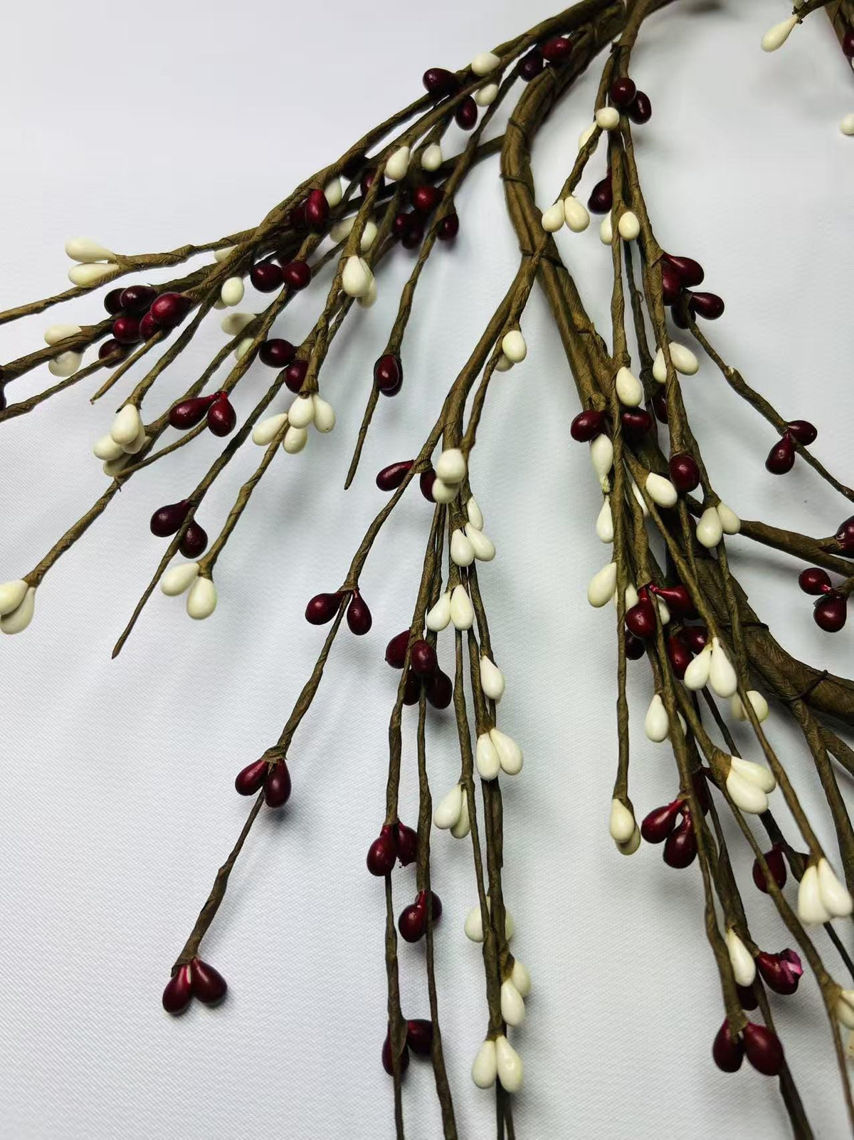 55 Inch Burgundy and Cream Pip Berry Garland, Rustic Country Farmhouse Primitive Decor