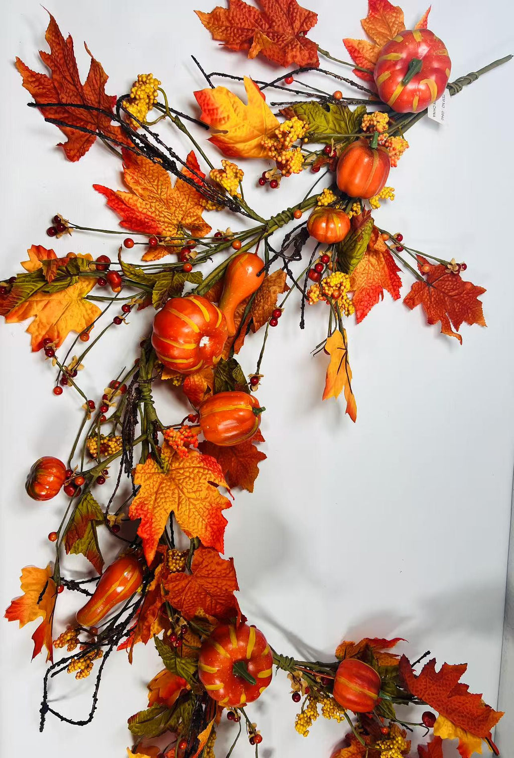 Silk Maple Leaf Fall Garland: Pumpkins & Berries Thanksgiving Decor