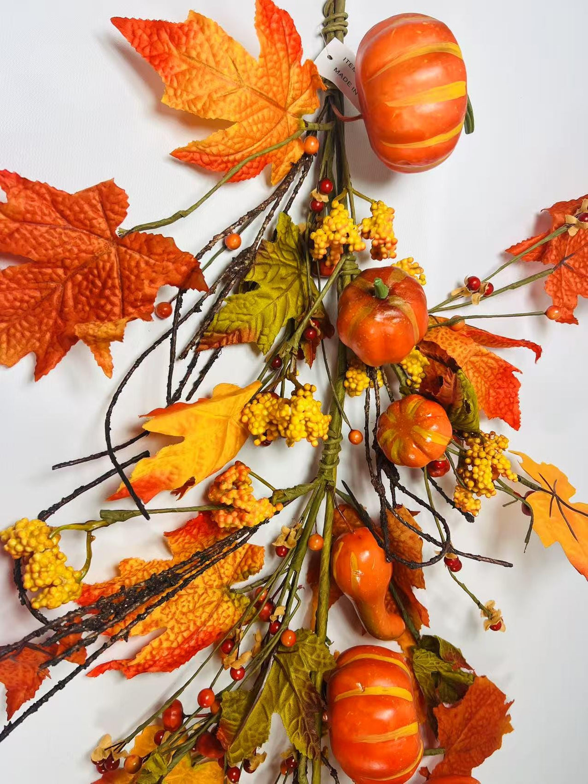 Silk Maple Leaf Fall Garland: Pumpkins & Berries Thanksgiving Decor