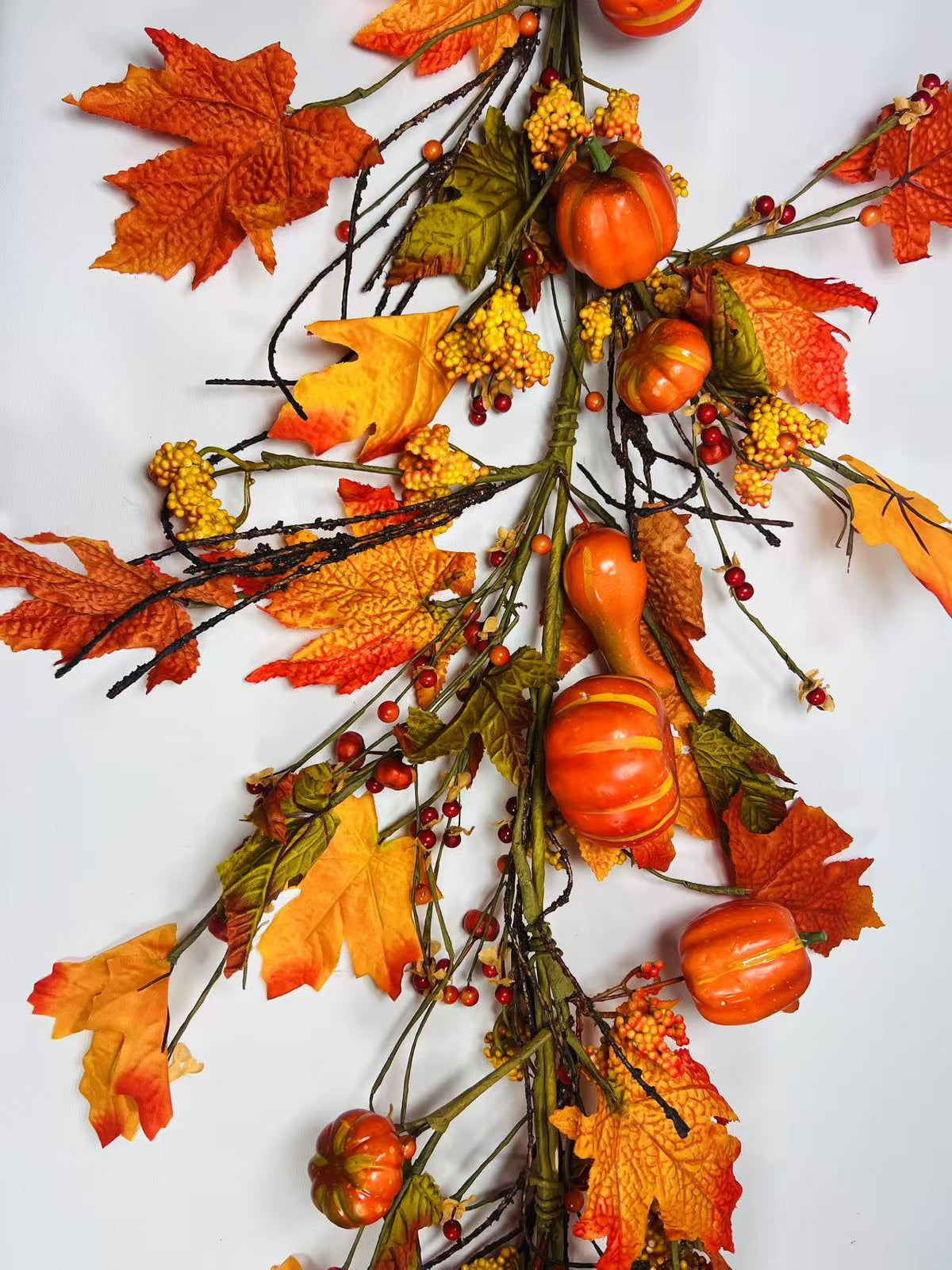 Silk Maple Leaf Fall Garland: Pumpkins & Berries Thanksgiving Decor