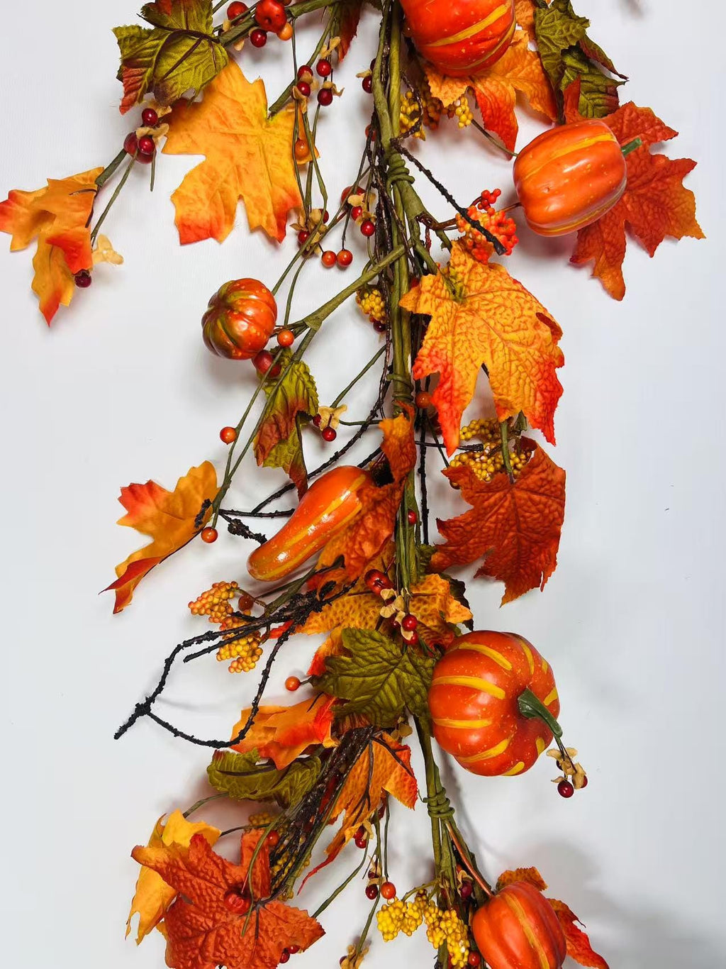 Silk Maple Leaf Fall Garland: Pumpkins & Berries Thanksgiving Decor