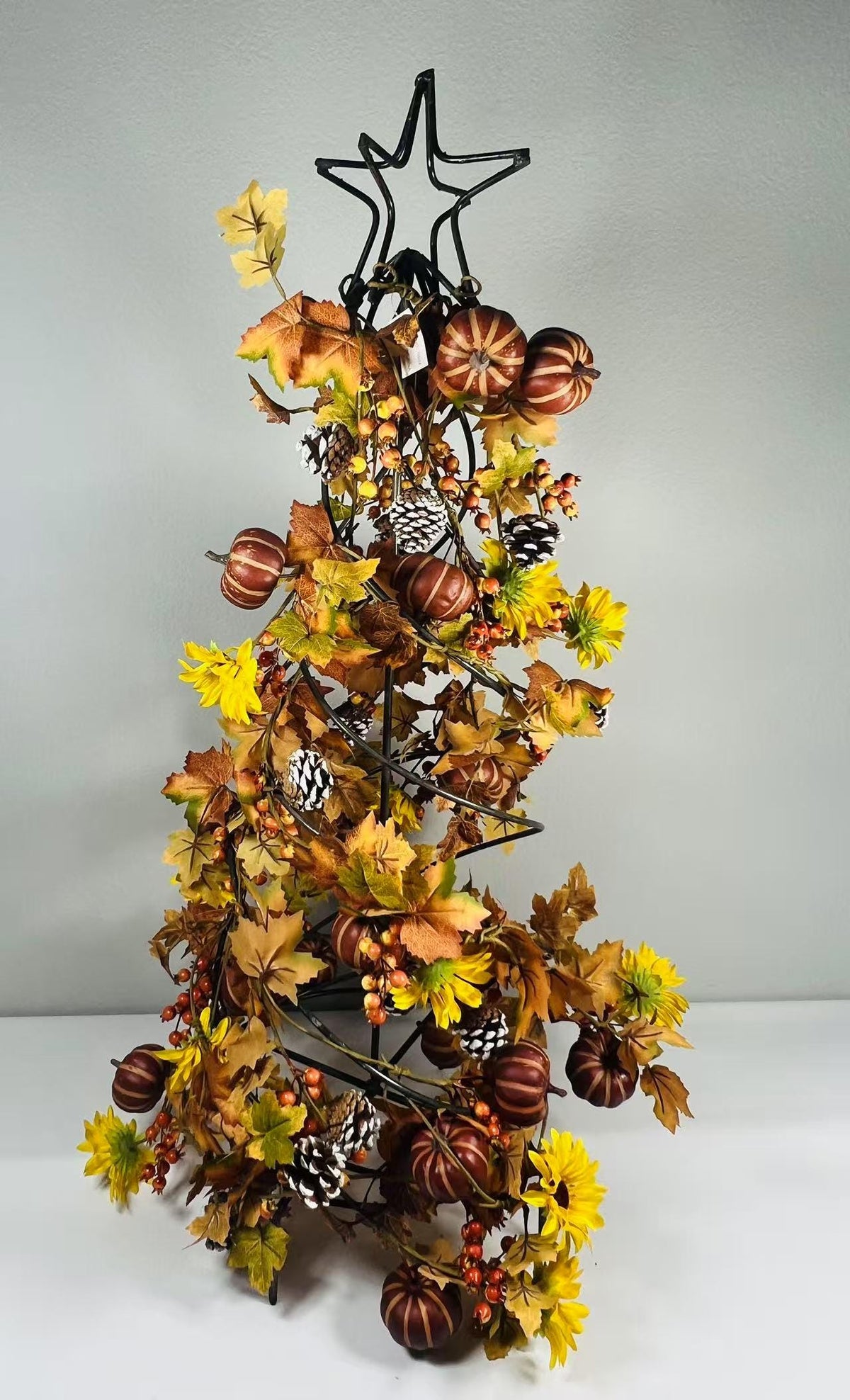 Fall Garland with Pumpkins, Sunflowers, Pinecones, Berries, Autumn Leaves – 5ft Fabric Decor