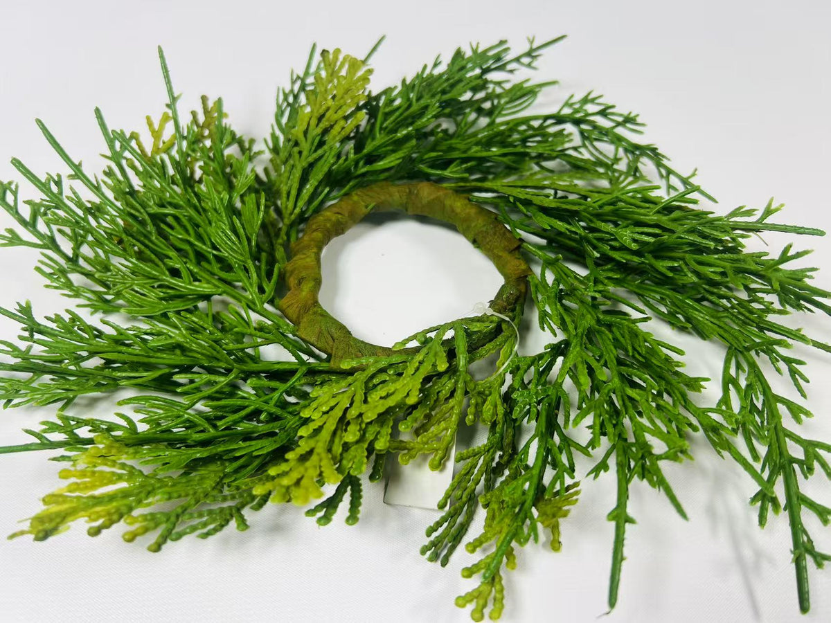 Real Touch Cedar Candle Ring Wreath 2.5 Inch Mini Greenery Christmas Table Decor