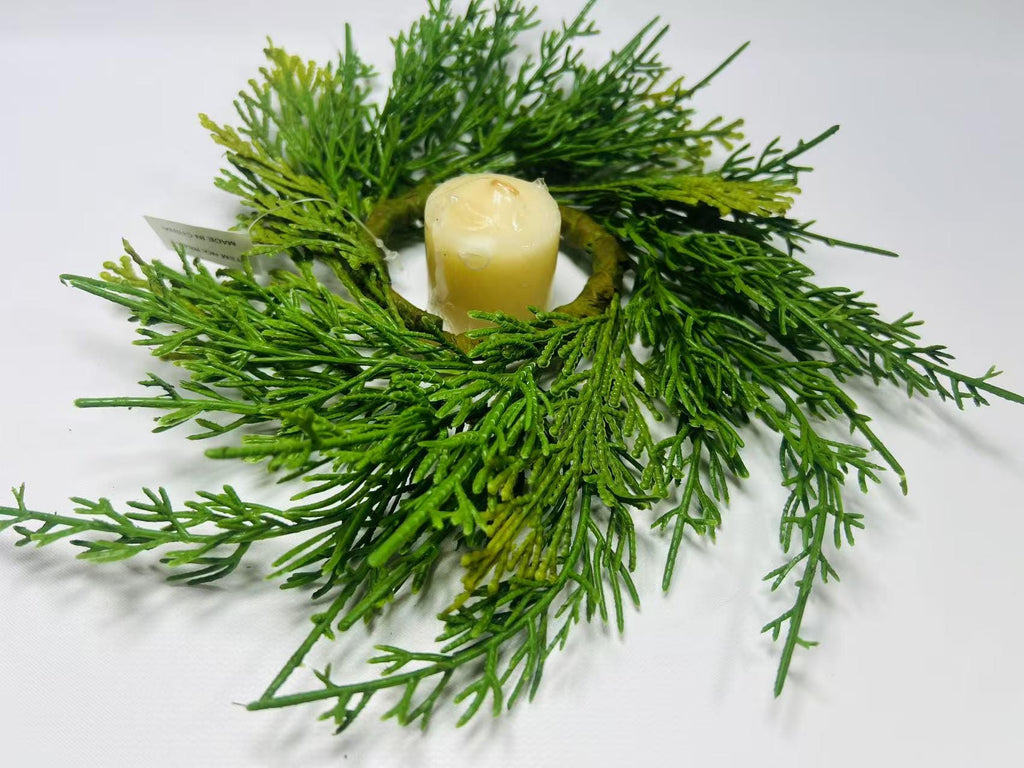 Real Touch Cedar Candle Ring Wreath 2.5 Inch Mini Greenery Christmas Table Decor