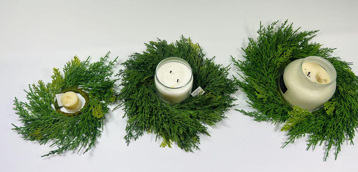 Real Touch Cedar Candle Ring Wreath 2.5 Inch Mini Greenery Christmas Table Decor
