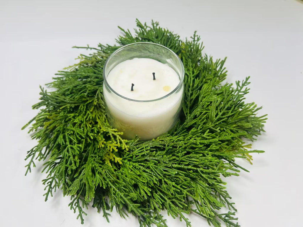 Real Touch Cedar Candle Ring Wreath 4.5 Inch Mini Greenery Christmas Table Deco