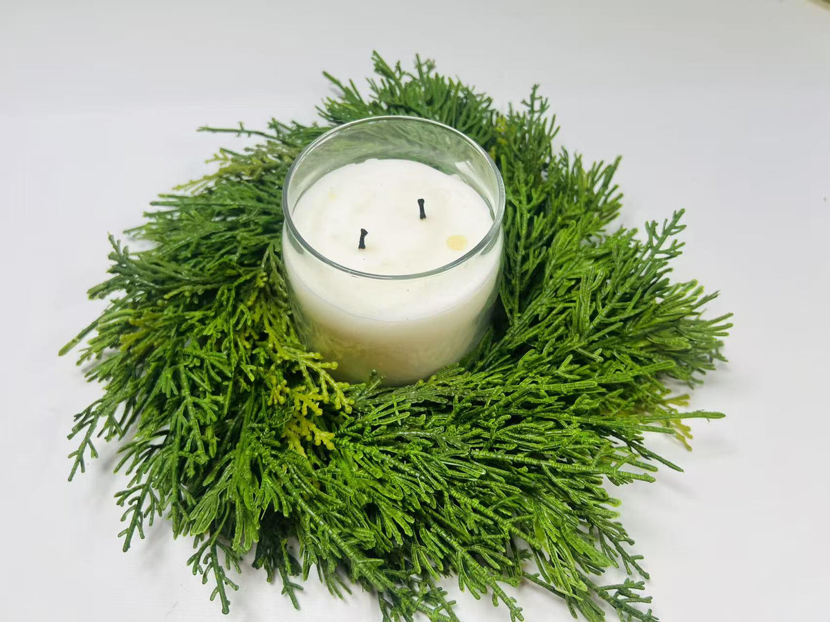 Real Touch Cedar Candle Ring Wreath 4.5 Inch Mini Greenery Christmas Table Deco