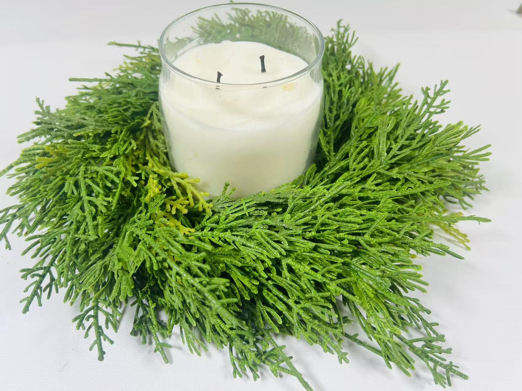 Real Touch Cedar Candle Ring Wreath 4.5 Inch Mini Greenery Christmas Table Deco