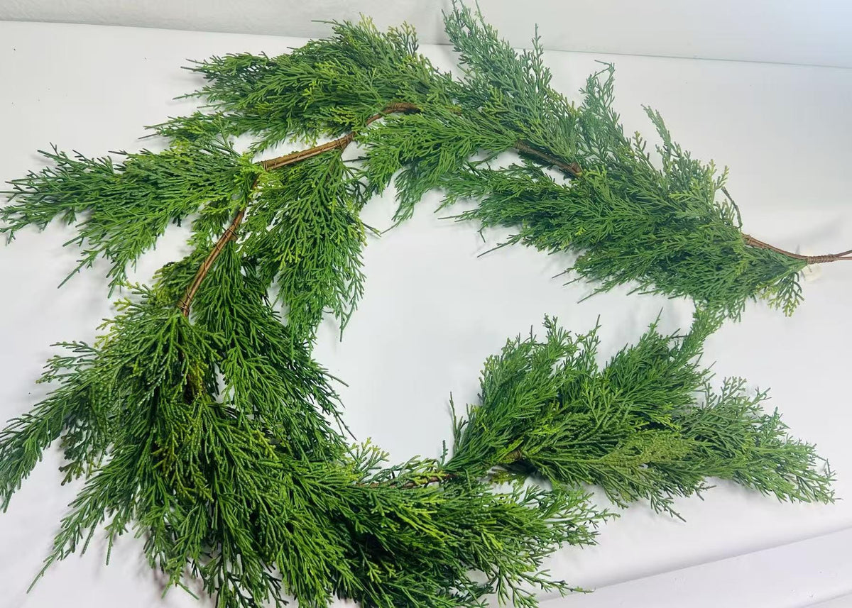 Real Touch Cedar Garland 5ft | Lifelike Evergreen Christmas Greenery for Mantle, Stair, Door