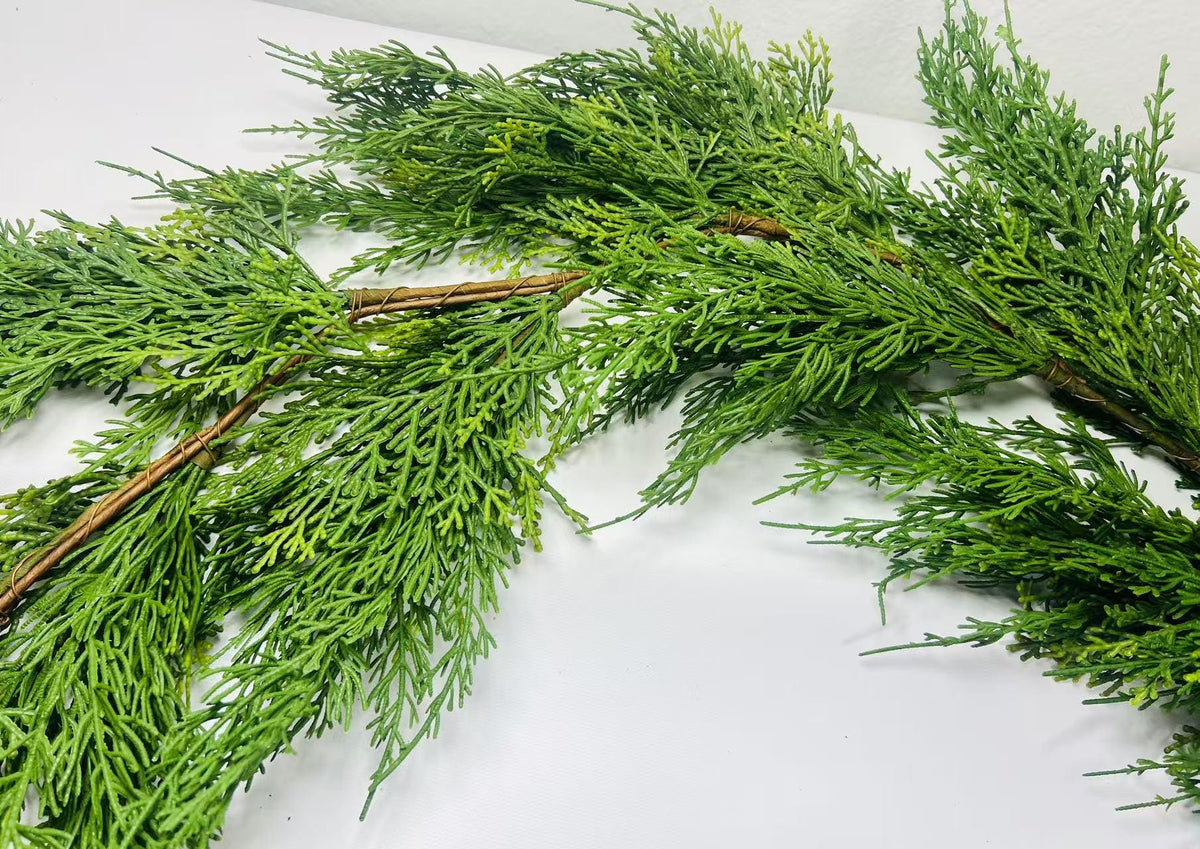 Real Touch Cedar Garland 6ft | Lifelike Evergreen Christmas Greenery for Mantle, Stair, Door