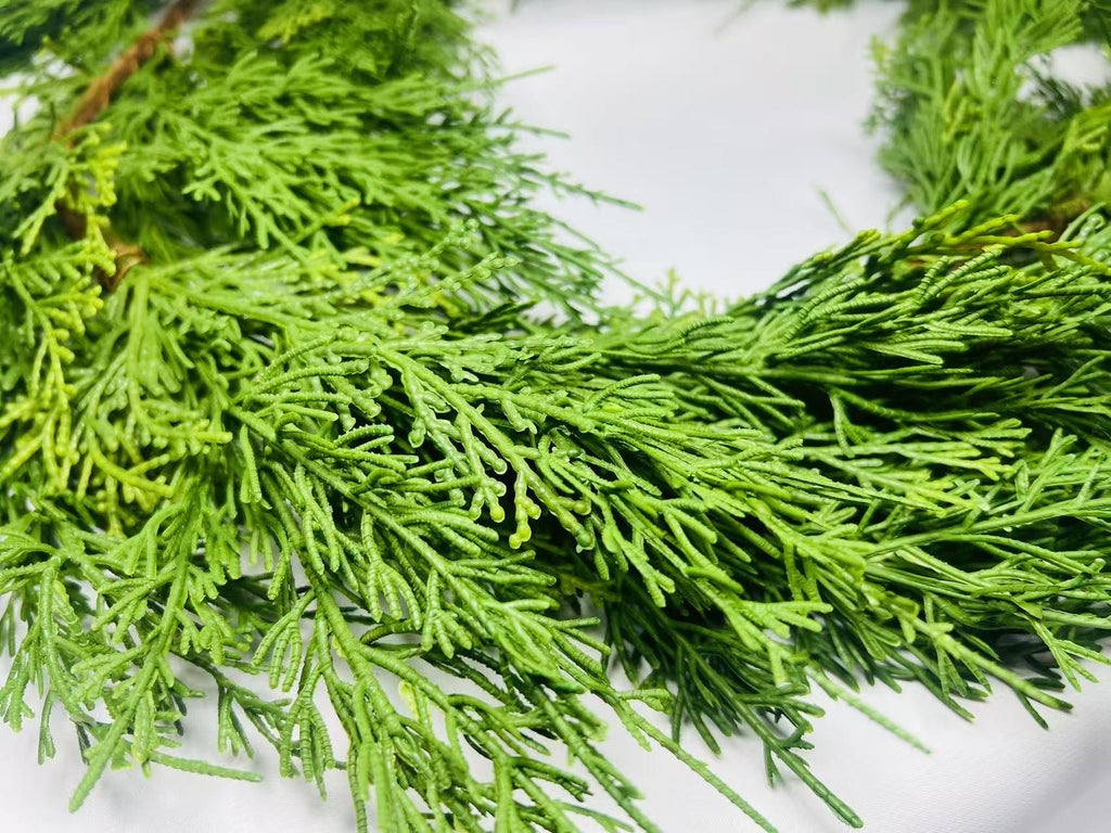 Real Touch Cedar Garland 6ft | Lifelike Evergreen Christmas Greenery for Mantle, Stair, Door