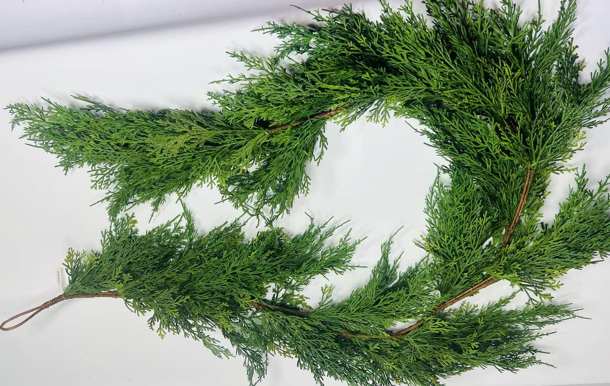 Real Touch Cedar Garland 6ft | Lifelike Evergreen Christmas Greenery for Mantle, Stair, Door